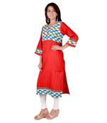 Red Embroidered Straight Kurti for women