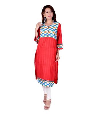 Red Embroidered Straight Kurti for women 2