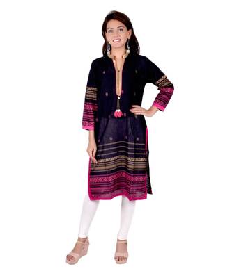 black Cotton Straight Kurti for women 1