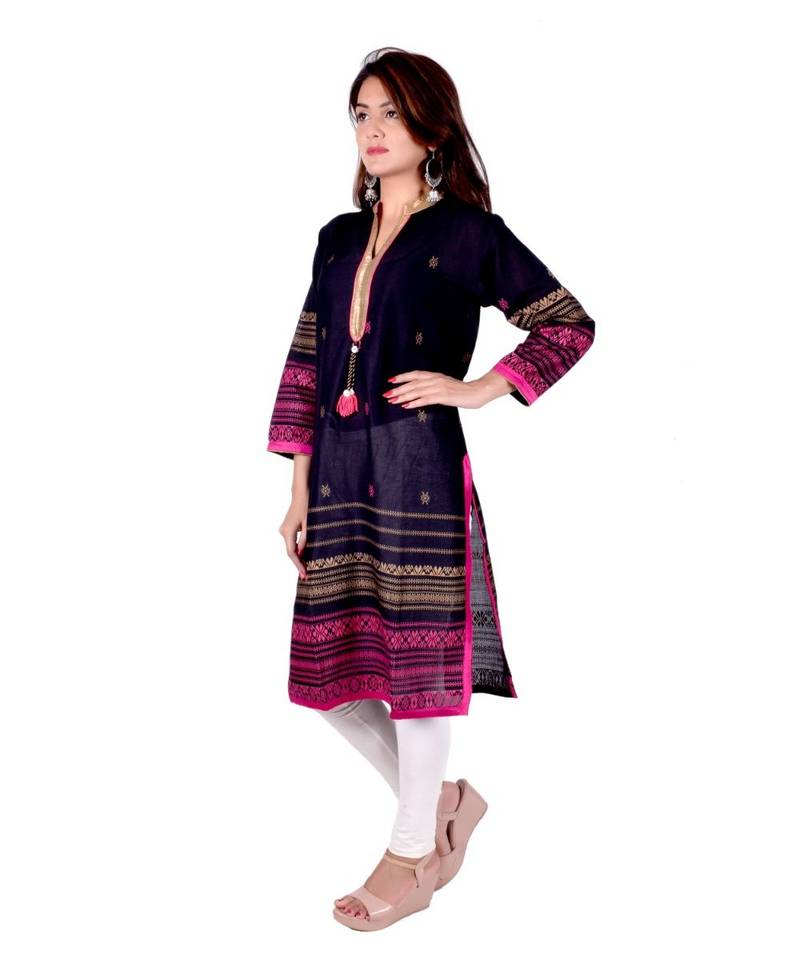 black Cotton Straight Kurti for women