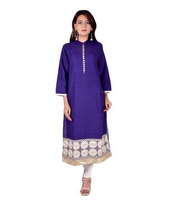 Royal Blue  rayon Embroidered Straight Kurti for women 1