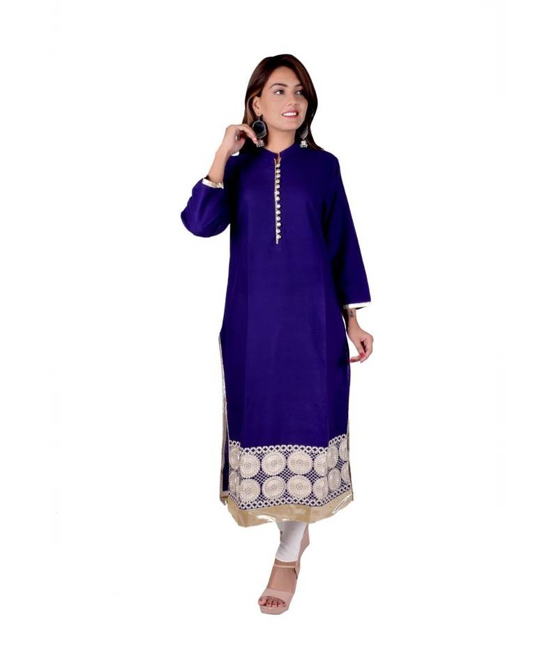 Royal Blue  rayon Embroidered Straight Kurti for women