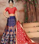 Blue woven art silk unstitched lehenga