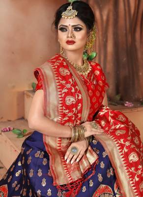 Blue woven art silk unstitched lehenga 2