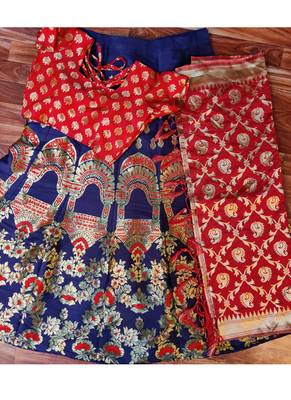 Blue woven art silk unstitched lehenga 3