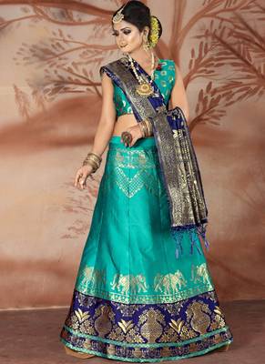 Sky blue woven art silk unstitched lehenga 1