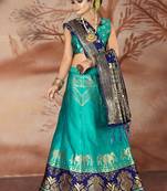 Sky blue woven art silk unstitched lehenga