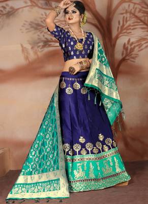 Blue woven art silk unstitched lehenga 1
