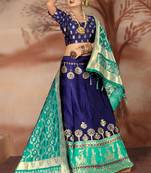 Blue woven art silk unstitched lehenga
