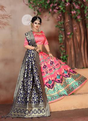 Light pink woven art silk unstitched lehenga 1