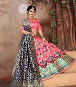 Light pink woven art silk unstitched lehenga