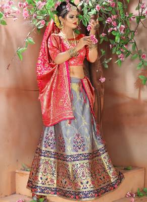 Grey woven art silk unstitched lehenga 1