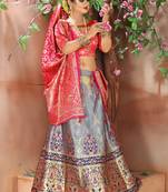 Grey woven art silk unstitched lehenga