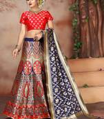 Beige woven art silk unstitched lehenga