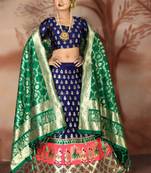 Navy blue woven art silk unstitched lehenga