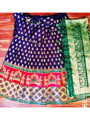 Navy blue woven art silk unstitched lehenga 4