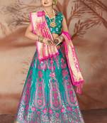 Sky blue woven art silk unstitched lehenga