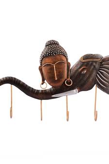 Buddha Head on Elephant Trunk Wrought Iron Key Holder