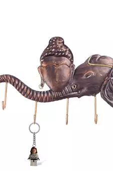 Buddha Head on Elephant Trunk Wrought Iron Key Holder