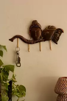 Buddha Head on Elephant Trunk Wrought Iron Key Holder