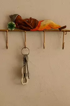 Lord Ganesha Resting on Wrought Iron Key Holder