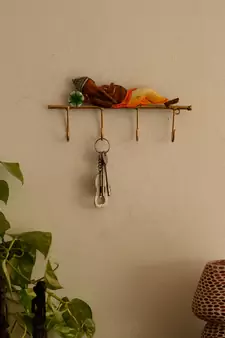 Lord Ganesha Resting on Wrought Iron Key Holder