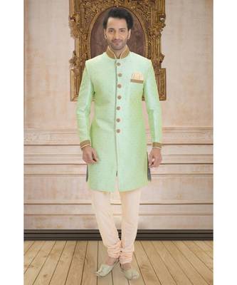 green embroidered raw silk indo western dresses 1