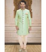green embroidered raw silk indo western dresses