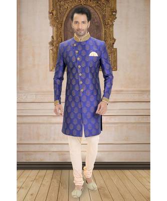 blue embroidered bhagalpuri silk indo western dresses 1