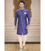 blue embroidered bhagalpuri silk indo western dresses