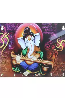 Lord Ganesha Theme Wooden Key Holder with 6 Hooks