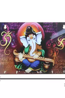 Lord Ganesha Theme Wooden Key Holder with 6 Hooks