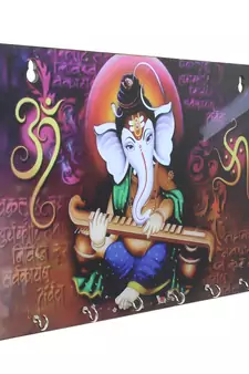 Lord Ganesha Theme Wooden Key Holder with 6 Hooks