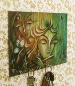 Radhe Krishna Theme Wooden Key Holder with 6 Hooks