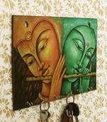 Radhe Krishna Theme Wooden Key Holder with 6 Hooks