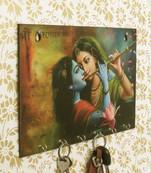 Radhe Krishna Theme Wooden Key Holder with 6 Hooks