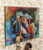 Radhe Krishna Theme Wooden Key Holder with 6 Hooks