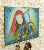 Radhe Krishna Theme Wooden Key Holder with 6 Hooks