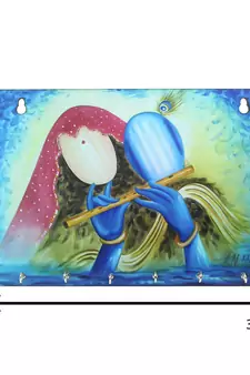 Radhe Krishna Theme Wooden Key Holder with 6 Hooks