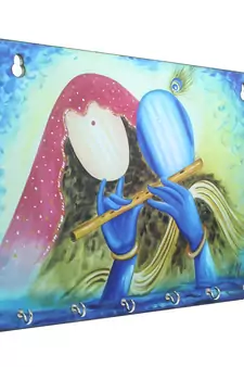 Radhe Krishna Theme Wooden Key Holder with 6 Hooks