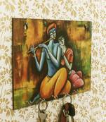 Radhe Krishna Theme Wooden Key Holder with 6 Hooks