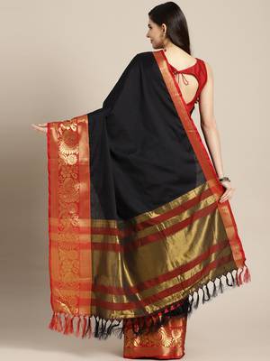 Black woven cotton silk saree with blouse 2