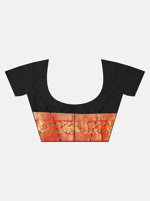 Black woven cotton silk saree with blouse 3