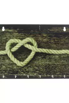 Heart made of Rope Theme Wooden Key Holder with 6 Hooks