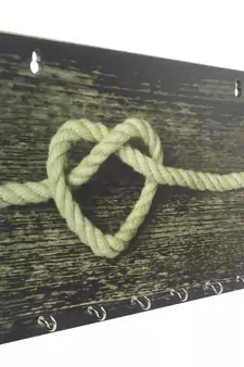 Heart made of Rope Theme Wooden Key Holder with 6 Hooks