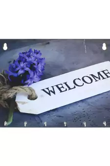 Welcome Theme Wooden Key Holder with 6 Hooks