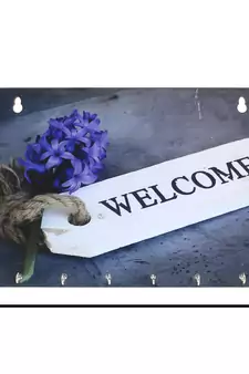 Welcome Theme Wooden Key Holder with 6 Hooks