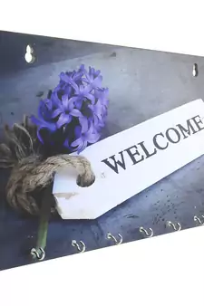 Welcome Theme Wooden Key Holder with 6 Hooks