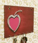 Heart Theme Wooden Key Holder with 6 Hooks