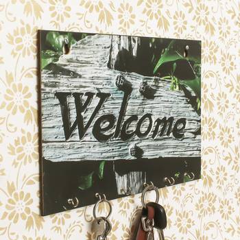 Welcome Theme Wooden Key Holder with 6 Hooks 1